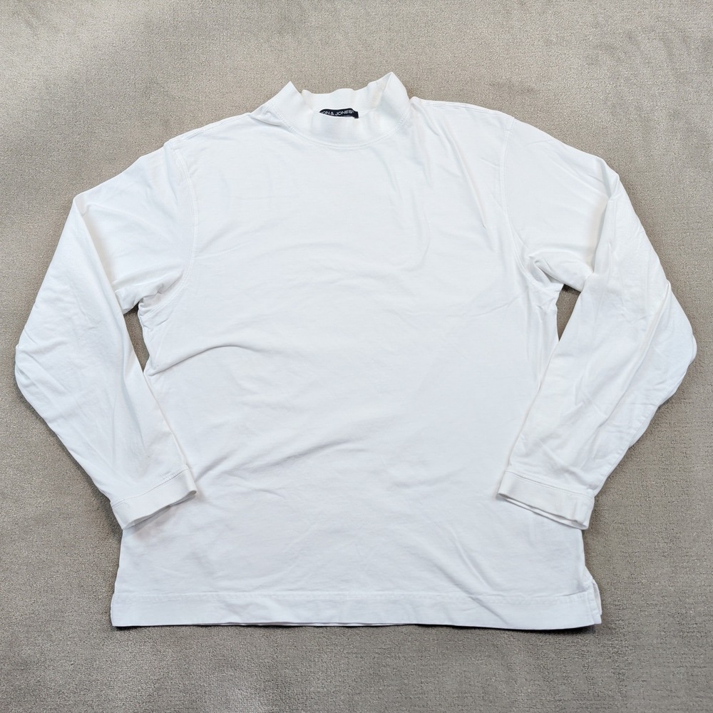Devon & Jones Vintage Mock Neck Long Sleeve Shirt XL White Cotton Minimalist